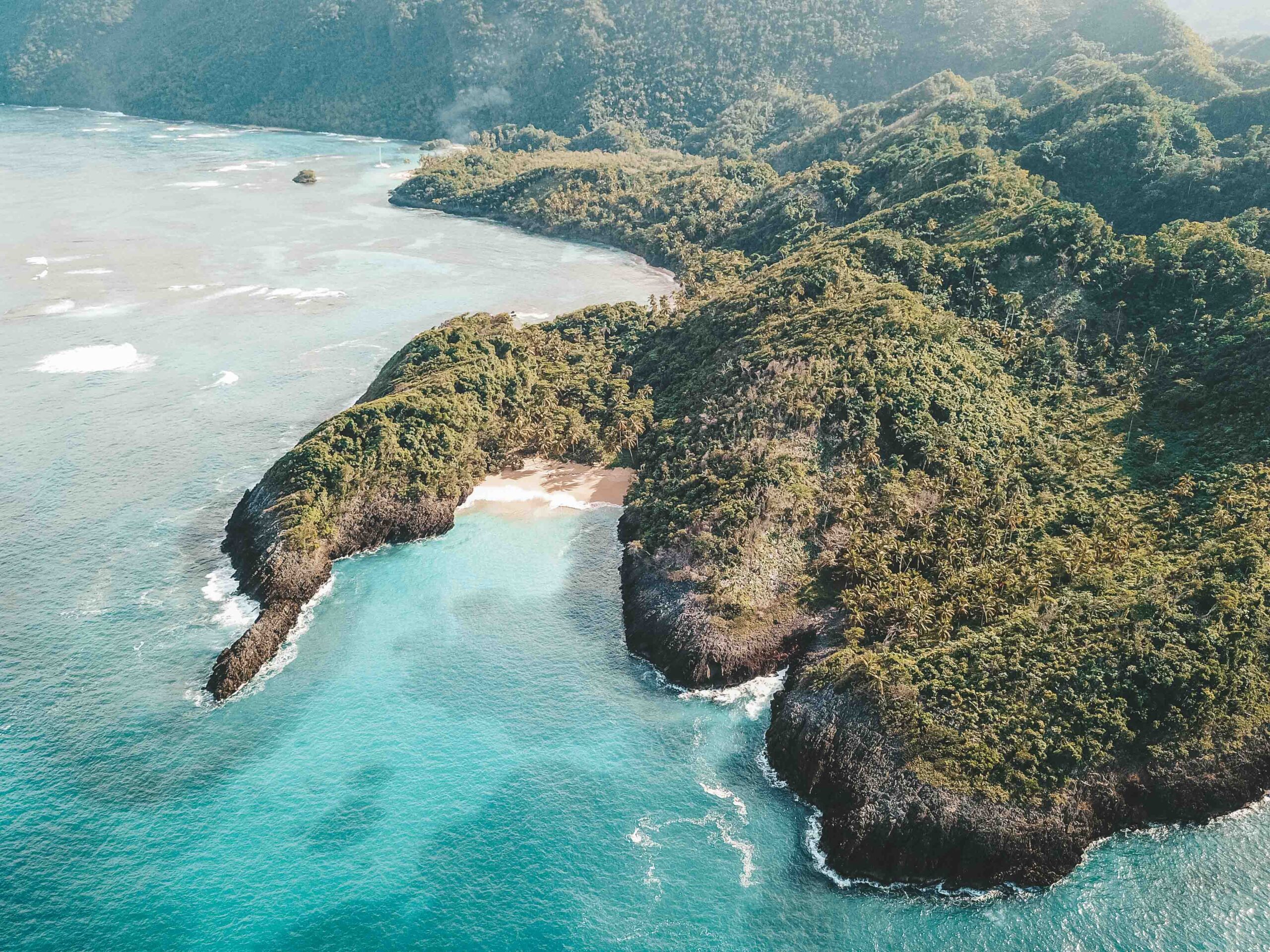 Secluded cove aerial view Caribbean Dominican Republic